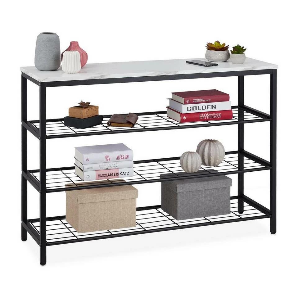 relaxdays Konsolentisch »Konsolentisch mit 4 Ebenen«, Weiß Weiß Schwarz, Braun Schwarz 1 relaxdays Konsolentisch »Konsolentisch mit 4 Ebenen«, Weiß Weiß Schwarz, Braun Schwarz