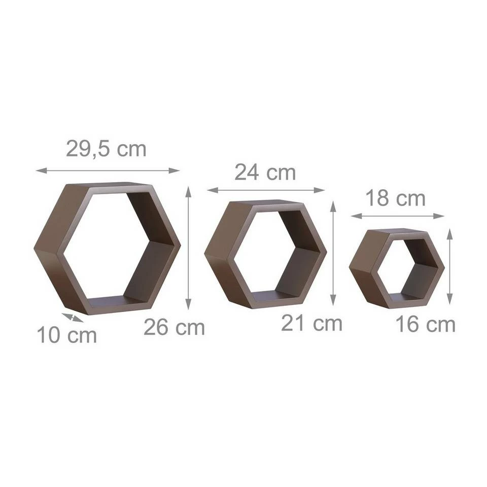 relaxdays Wandregal »Wandregal sechseckig 3er Set M«, Braun Weiß Grün, Weiß Hellblau, Weiß Lila 3 relaxdays Wandregal »Wandregal sechseckig 3er Set M«, Braun Weiß Grün, Weiß Hellblau, Weiß Lila – Bild 3