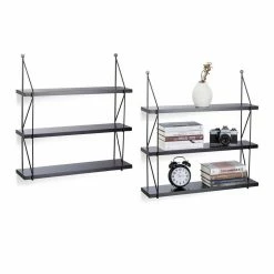 relaxdays Wandregal »2 x Hängeregal für die Wand schwarz«