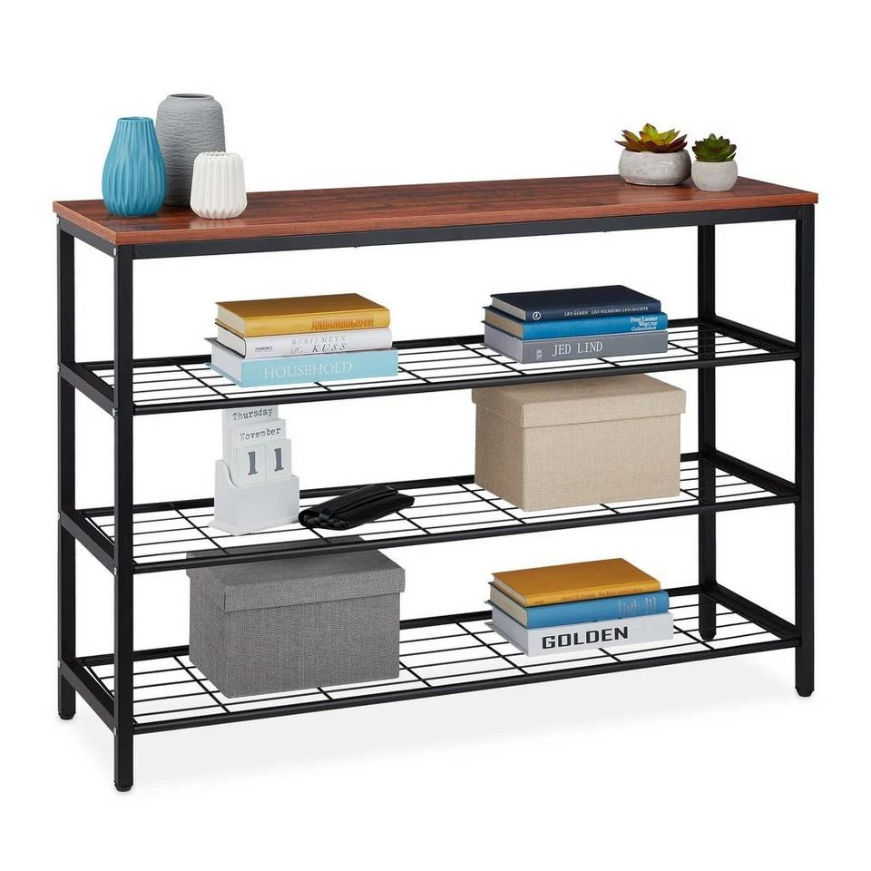 relaxdays Konsolentisch »Konsolentisch mit 4 Ebenen«, Weiß Weiß Schwarz, Braun Schwarz 10 relaxdays Konsolentisch »Konsolentisch mit 4 Ebenen«, Weiß Weiß Schwarz, Braun Schwarz – Bild 10