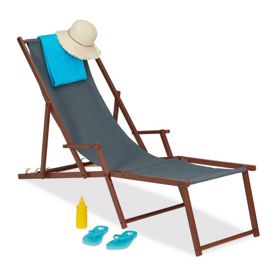 relaxdays Gartenliege »Liegestuhl Holz Stoff«, Anthrazit 1 relaxdays Gartenliege »Liegestuhl Holz Stoff«, Anthrazit