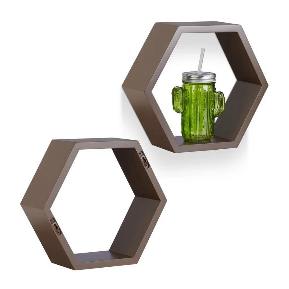 relaxdays Wandregal »Wandregal sechseckig 3er Set M«, Braun Weiß Grün, Weiß Hellblau, Weiß Lila 5 relaxdays Wandregal »Wandregal sechseckig 3er Set M«, Braun Weiß Grün, Weiß Hellblau, Weiß Lila – Bild 5