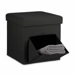 relaxdays Stauraumhocker »Faltbarer Sitzhocker mit Klappe«, Schwarz Braun, Grau, Weiß