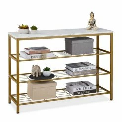 relaxdays Konsolentisch »Konsolentisch in Marmoroptik«, Weiß Schwarz Gold, Weiß Gold