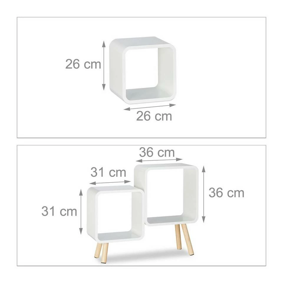 relaxdays Wandregal »Würfelregal mit 4 Beinen«, Weiß Schwarz Hellbraun, Weiß Hellbraun 5 relaxdays Wandregal »Würfelregal mit 4 Beinen«, Weiß Schwarz Hellbraun, Weiß Hellbraun – Bild 5