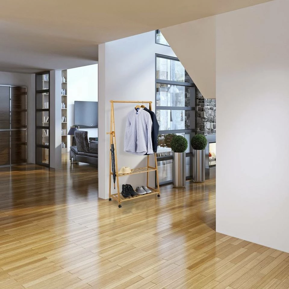 relaxdays Kleiderständer »Kleiderständer Bambus auf Rollen groß« 2 relaxdays Kleiderständer »Kleiderständer Bambus auf Rollen groß« – Bild 2