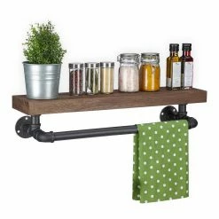 relaxdays Wandregal »Industrial Wandregal mit Handtuchstange«