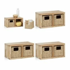 relaxdays Wandregal »4 x Walnuss Wandregal klein mit Körben«