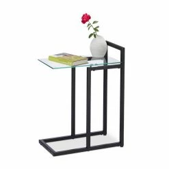 relaxdays Beistelltisch »Edler Beistelltisch aus Metall und Glas«, Schwarz Schwarz Transparent, Weiß Transparent