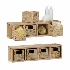 relaxdays Wandregal »2 x Walnuss Wandregal groß mit Körben«