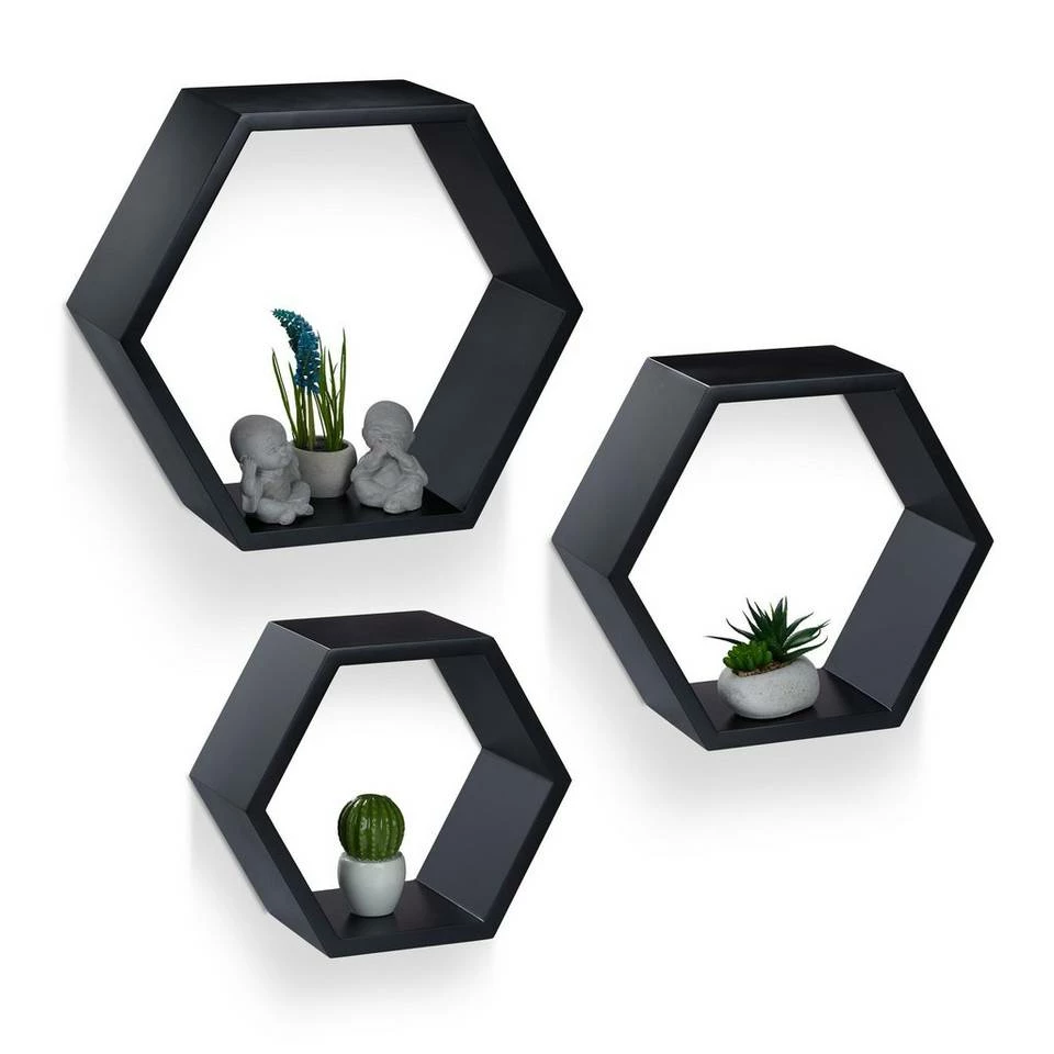 relaxdays Wandregal »Wandregal sechseckig 3er Set L«, Weiß-Blau Weiß Hellblau, Weiß Grün, Braun, Weiß 10 relaxdays Wandregal »Wandregal sechseckig 3er Set L«, Weiß-Blau Weiß Hellblau, Weiß Grün, Braun, Weiß – Bild 10