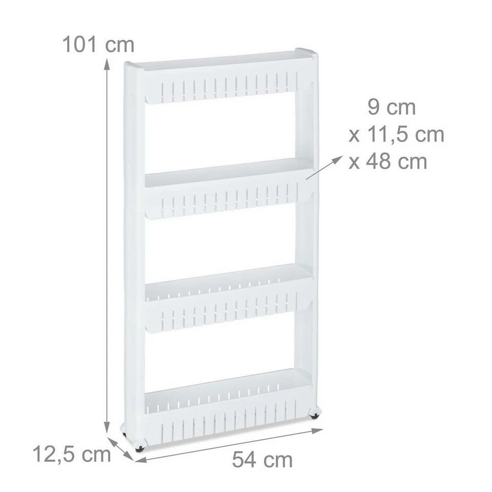 relaxdays Rollwagen »Schmaler Nischenwagen mit 4 Ablagen«, Weiß Weiß, Schwarz 4 relaxdays Rollwagen »Schmaler Nischenwagen mit 4 Ablagen«, Weiß Weiß, Schwarz – Bild 4