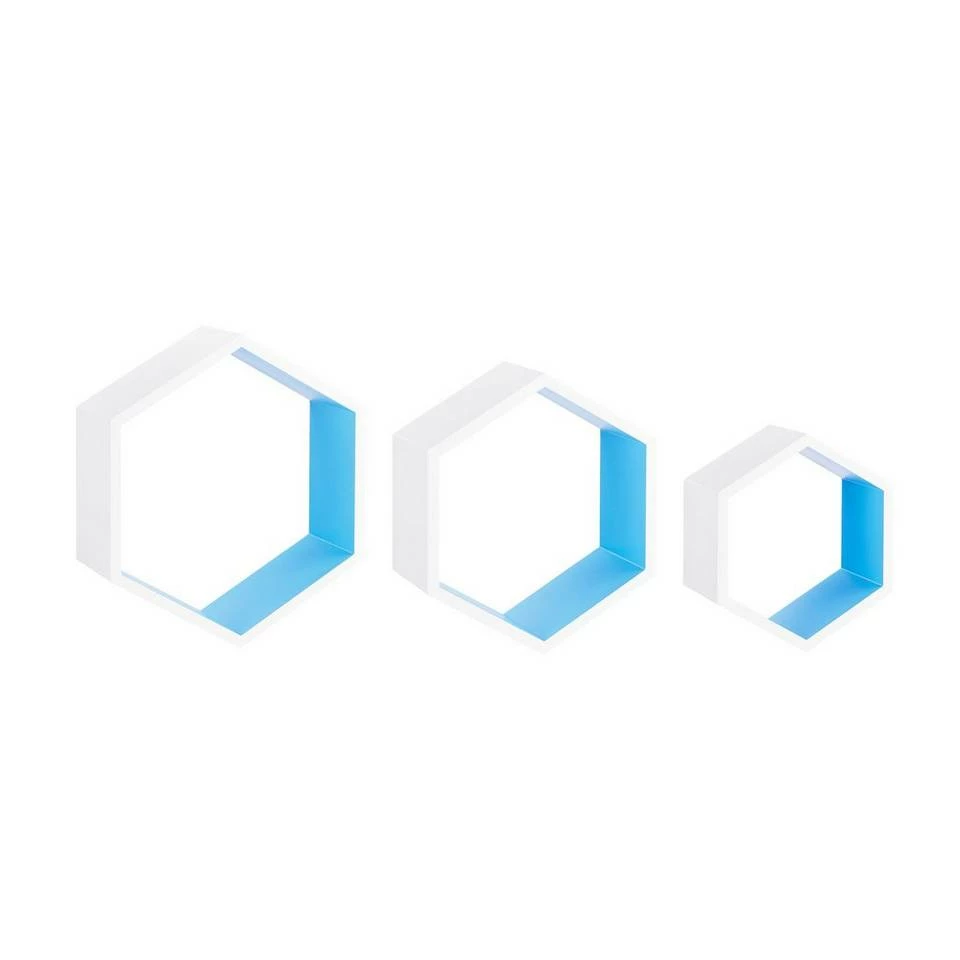 relaxdays Wandregal »Wandregal sechseckig 3er Set L«, Weiß-Blau Weiß Hellblau, Weiß Grün, Braun, Weiß 7 relaxdays Wandregal »Wandregal sechseckig 3er Set L«, Weiß-Blau Weiß Hellblau, Weiß Grün, Braun, Weiß – Bild 7