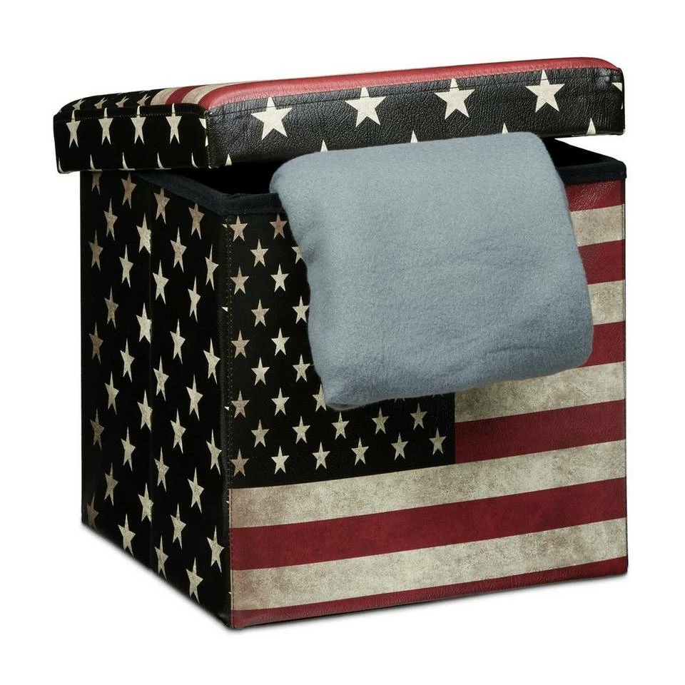 relaxdays Sitzhocker »Sitzhocker mit Stauraum Trendmotiv«, USA Dunkelrot Blau Schwarz, Rot Weiß Rot, Gelb Schwarz Hellbraun, Weiß Braun Blau 1 relaxdays Sitzhocker »Sitzhocker mit Stauraum Trendmotiv«, USA Dunkelrot Blau Schwarz, Rot Weiß Rot, Gelb Schwarz Hellbraun, Weiß Braun Blau