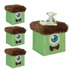 relaxdays Sitzhocker »4 x Sitzhocker Kinder Monster grün-braun«