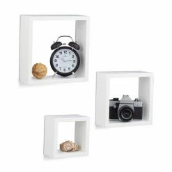 relaxdays Wandregal »Hängeregal Würfel 3er Set«, Weiß Weiß, Schwarz, Weiß Braun, Weiß Blau