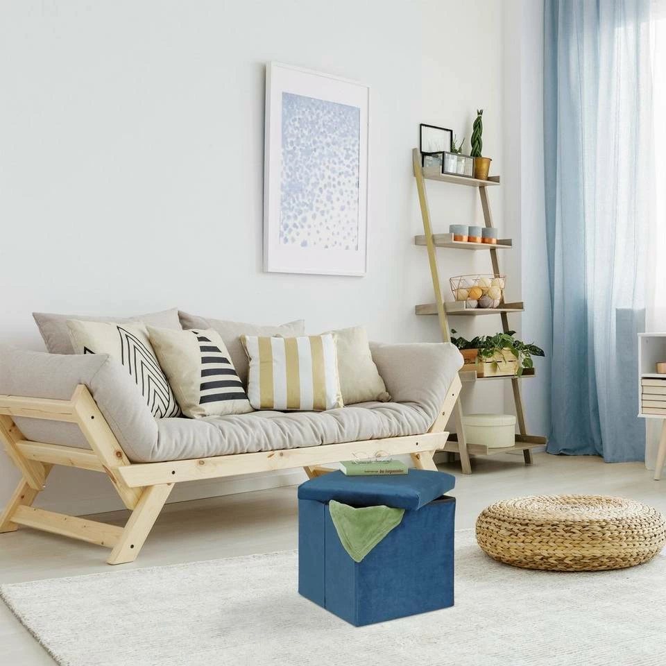 relaxdays Stauraumhocker »Sitzhocker mit Stauraum«, Blau, faltbar Grau, Creme, Anthrazit 2 relaxdays Stauraumhocker »Sitzhocker mit Stauraum«, Blau, faltbar Grau, Creme, Anthrazit – Bild 2