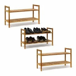 relaxdays Schuhregal »3 x Schuhregal Walnuss stapelbar«