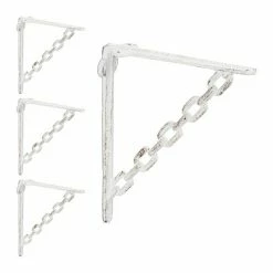relaxdays Wandregalhalter »4 x Regalwinkel Gusseisen Kette weiß«