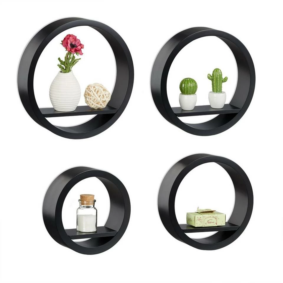 relaxdays Wandregal »Wandregal rund im 4er Set«, Schwarz Weiß, Rot 1 relaxdays Wandregal »Wandregal rund im 4er Set«, Schwarz Weiß, Rot