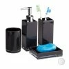 relaxdays Badezimmer-Set »Badaccessoires Set 4-teilig«, Schwarz Wei&szlig; Transparent Silber, Schwarz Transparent Silber