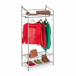 relaxdays Kleiderständer »Kleiderständer mit 3 Ablagen«, Silber Gold, Weiß