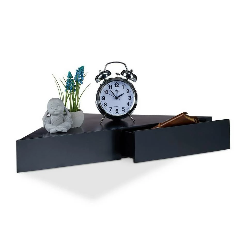 relaxdays Wandregal »Eck Wandregal mit 2 Schubladen«, Schwarz Braun, Weiß, Blau 1 relaxdays Wandregal »Eck Wandregal mit 2 Schubladen«, Schwarz Braun, Weiß, Blau