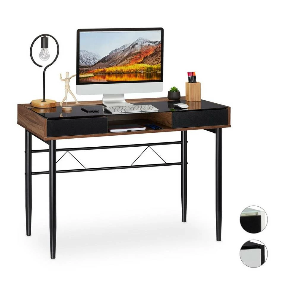 relaxdays Schreibtisch »Schreibtisch Glas«, Schwarz / Schwarz Braun Schwarz, Weiß 12 relaxdays Schreibtisch »Schreibtisch Glas«, Schwarz / Schwarz Braun Schwarz, Weiß – Bild 12