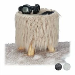 relaxdays Hocker »Fell Hocker«, Braun Beige Hellbraun, Weiß Hellbraun, Grau Hellbraun