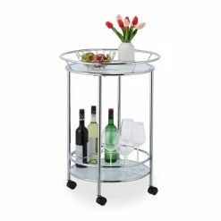 relaxdays Servierwagen »Runder Servierwagen Chrom & Glas«