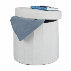 relaxdays Sitzhocker »Sitzhocker mit Stauraum Größe M rund«, Creme Anthrazit