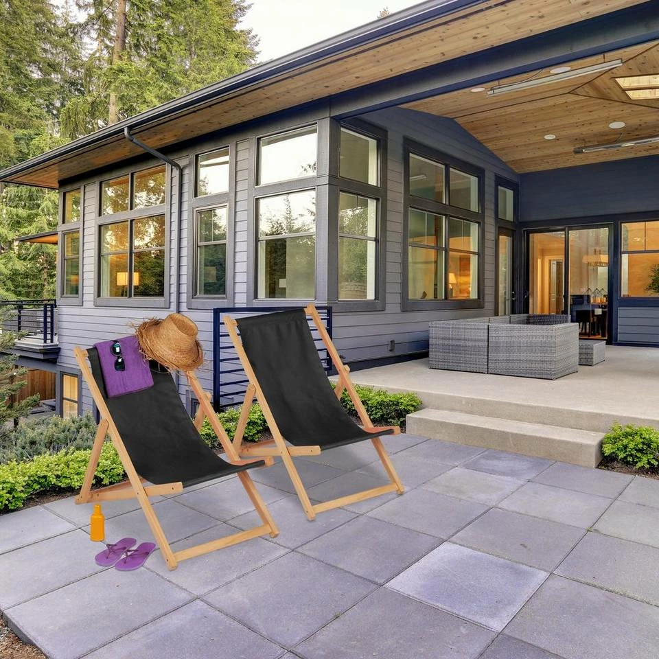 relaxdays Gartenliege »Schwarzer Liegestuhl aus Holz im 2er Set« 2 relaxdays Gartenliege »Schwarzer Liegestuhl aus Holz im 2er Set« – Bild 2