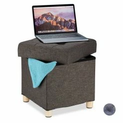 relaxdays Sitzhocker »Sitzhocker mit Stauraum«, Braun Grau Hellbraun, Braun Hellbraun
