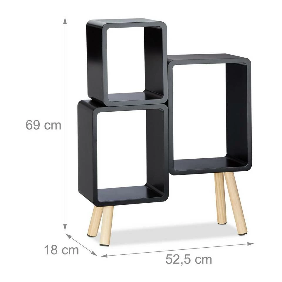 relaxdays Wandregal »Würfelregal Holz mit 4 Beinen«, Schwarz Schwarz Hellbraun, Weiß Hellbraun 3 relaxdays Wandregal »Würfelregal Holz mit 4 Beinen«, Schwarz Schwarz Hellbraun, Weiß Hellbraun – Bild 3