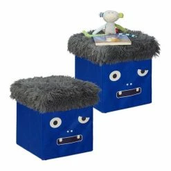 relaxdays Sitzhocker »2 x Sitzhocker Kinder Monster blau-grau«