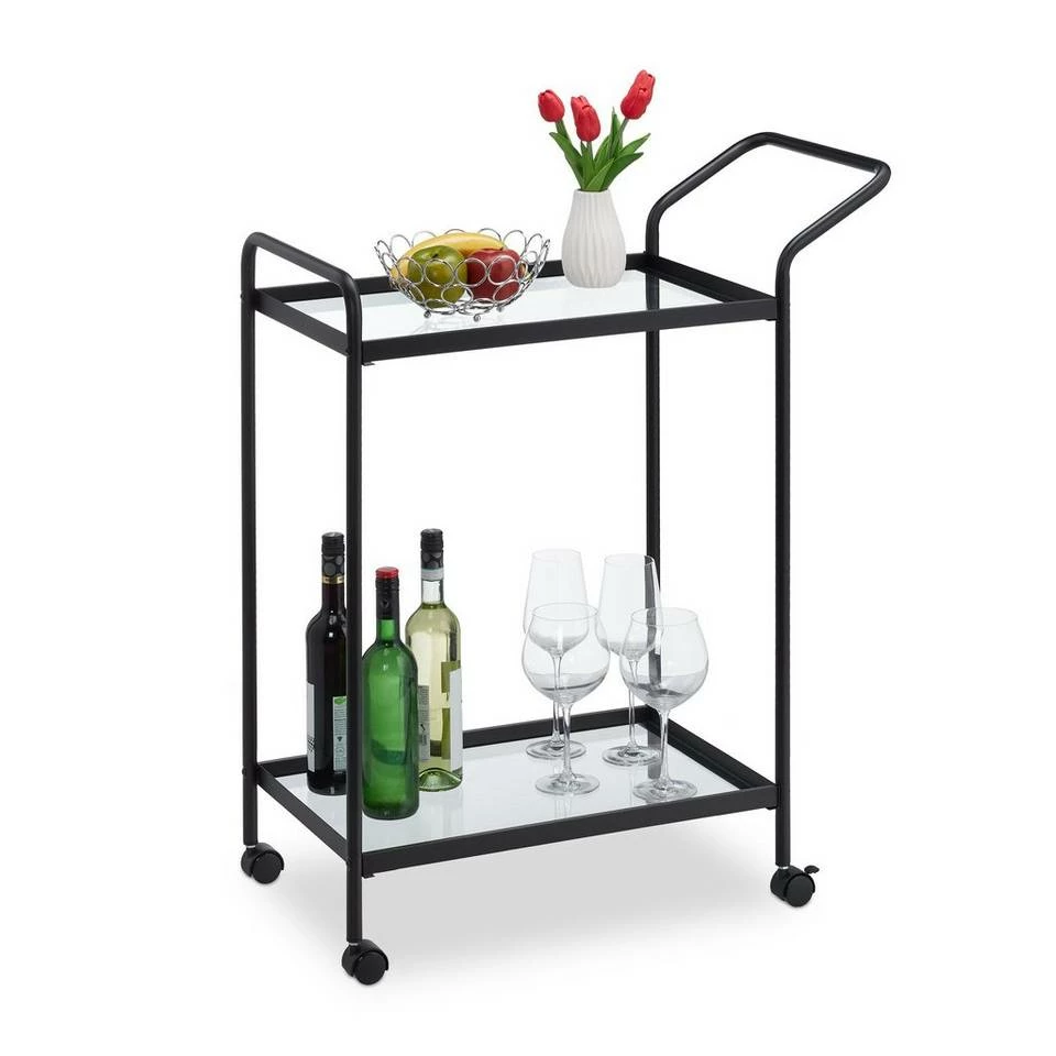 relaxdays Servierwagen »Schwarzer Servierwagen mit Glas« 1 relaxdays Servierwagen »Schwarzer Servierwagen mit Glas«