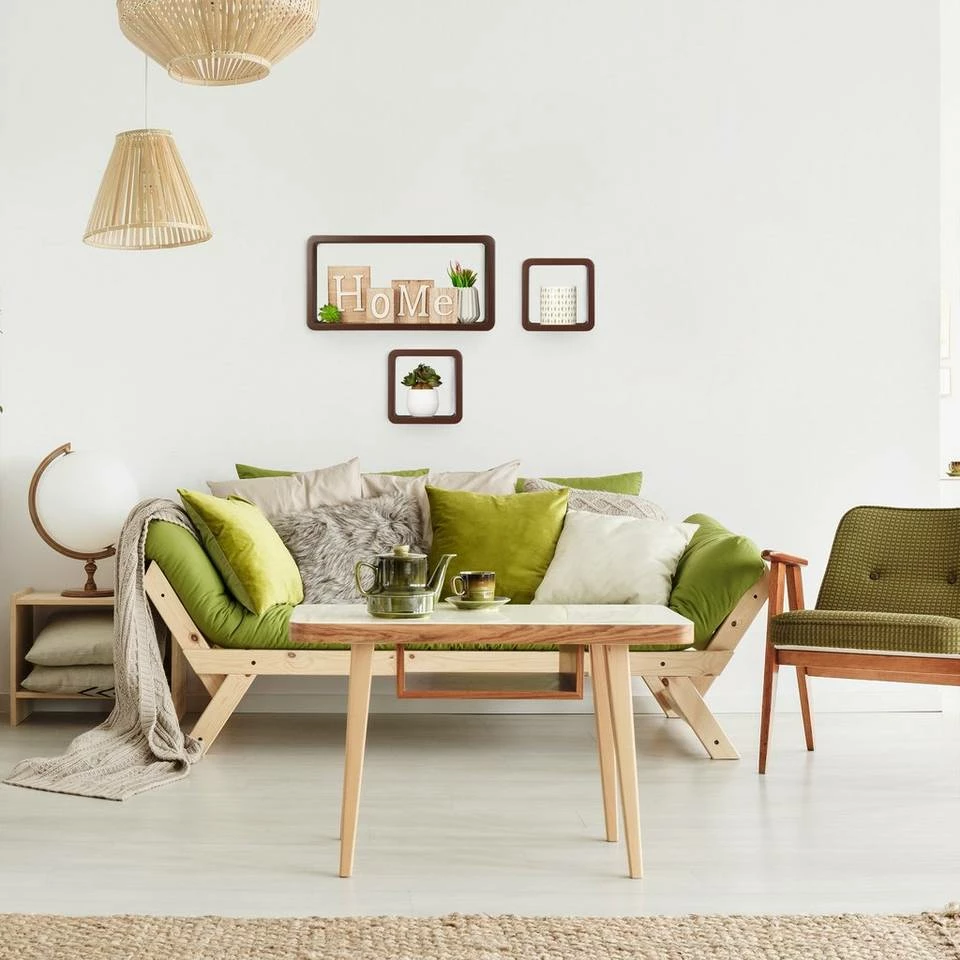 relaxdays Hängeregal »Schwebende Cube Regale 3er Set«, Braun Weiß, Weiß Lila, Schwarz 2 relaxdays Hängeregal »Schwebende Cube Regale 3er Set«, Braun Weiß, Weiß Lila, Schwarz – Bild 2