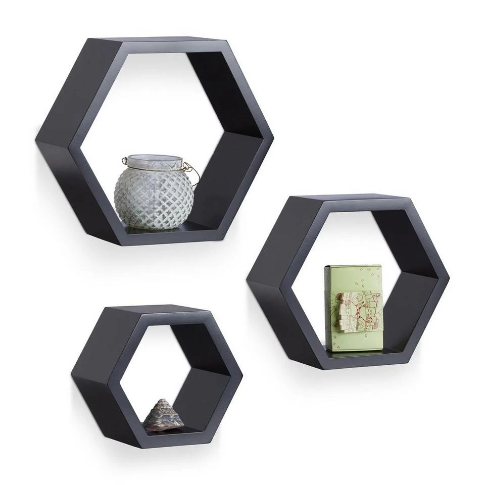 relaxdays Wandregal »Wandregal sechseckig 3er Set M«, Braun Weiß Grün, Weiß Hellblau, Weiß Lila 8 relaxdays Wandregal »Wandregal sechseckig 3er Set M«, Braun Weiß Grün, Weiß Hellblau, Weiß Lila – Bild 8