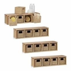 relaxdays Wandregal »4 x Walnuss Wandregal groß mit Körben«