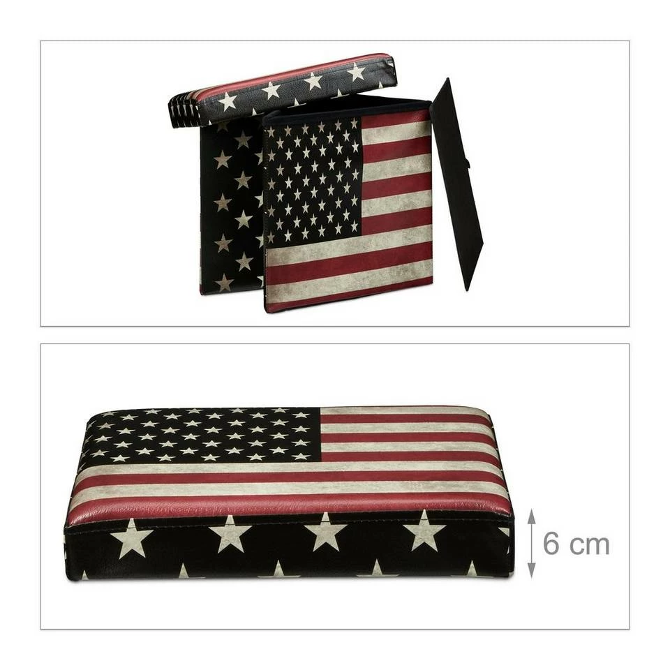relaxdays Sitzhocker »Sitzhocker mit Stauraum Trendmotiv«, USA Dunkelrot Blau Schwarz, Rot Weiß Rot, Gelb Schwarz Hellbraun, Weiß Braun Blau 5 relaxdays Sitzhocker »Sitzhocker mit Stauraum Trendmotiv«, USA Dunkelrot Blau Schwarz, Rot Weiß Rot, Gelb Schwarz Hellbraun, Weiß Braun Blau – Bild 5