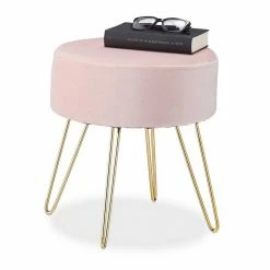 relaxdays Sitzhocker »Samthocker mit Metallbeinen rosa«