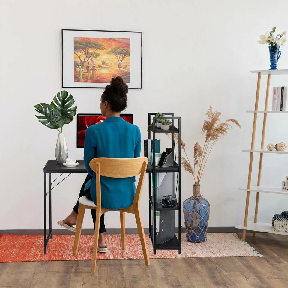 relaxdays Schreibtisch »Schreibtisch mit Regal«, Schwarz / Schwarz Braun Schwarz, Weiß 2 relaxdays Schreibtisch »Schreibtisch mit Regal«, Schwarz / Schwarz Braun Schwarz, Weiß – Bild 2