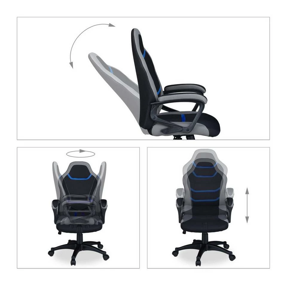 relaxdays Gaming-Stuhl »Gaming Stuhl im Racing Design«, Blau Grau, Schwarz Grau Rot, Schwarz Grau Blau, Schwarz Grau Gelb 6 relaxdays Gaming-Stuhl »Gaming Stuhl im Racing Design«, Blau Grau, Schwarz Grau Rot, Schwarz Grau Blau, Schwarz Grau Gelb – Bild 6