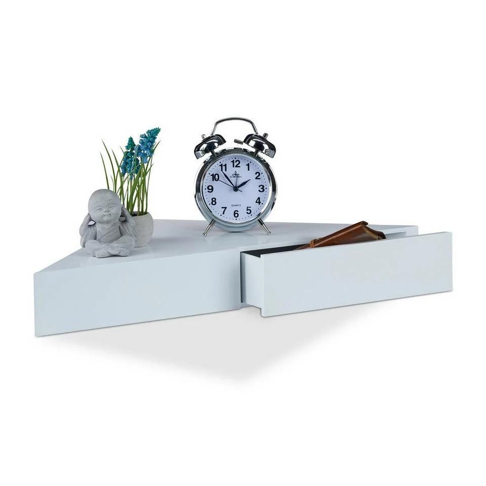 relaxdays Wandregal »Eck Wandregal mit 2 Schubladen«, Schwarz Braun, Weiß, Blau 6 relaxdays Wandregal »Eck Wandregal mit 2 Schubladen«, Schwarz Braun, Weiß, Blau – Bild 6