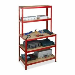 relaxdays Schwerlastregal »Schwerlastregal mit Werkbank rot«