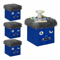 relaxdays Sitzhocker »4 x Sitzhocker Kinder Monster blau-grau«