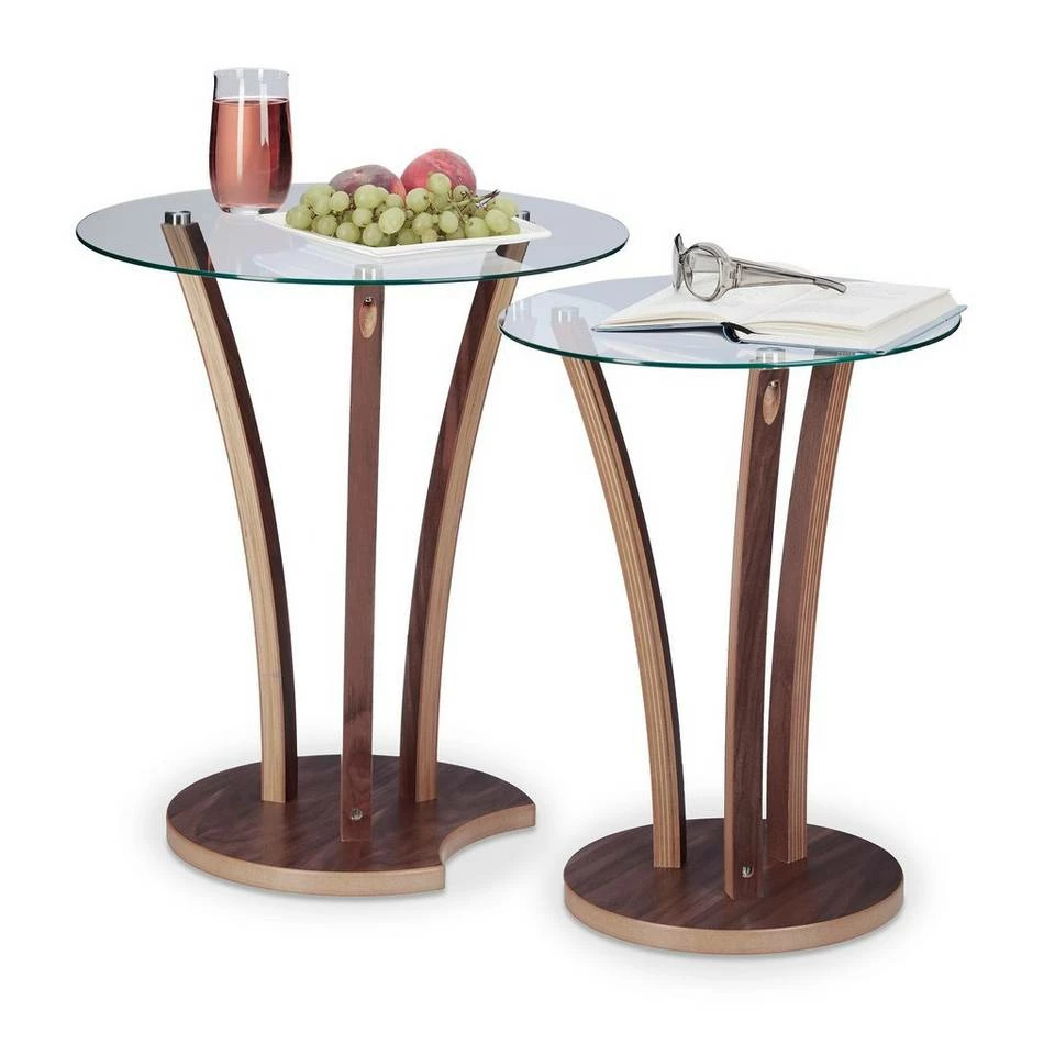 relaxdays Beistelltisch »Beistelltisch rund im 2er Set Glasplatte« 1 relaxdays Beistelltisch »Beistelltisch rund im 2er Set Glasplatte«