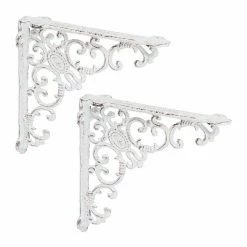 relaxdays Wandregalhalter »2er Set Regalwinkel antik«, Weiß Wei&szlig;, Braun, Schwarz, Schwarz Gold