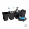 relaxdays Badezimmer-Set »Badaccessoires Set 5-teilig«, Schwarz Schwarz Transparent Silber, Wei&szlig; Transparent Silber