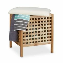 relaxdays Badhocker »Badhocker Walnuss mit Wäschesammler«